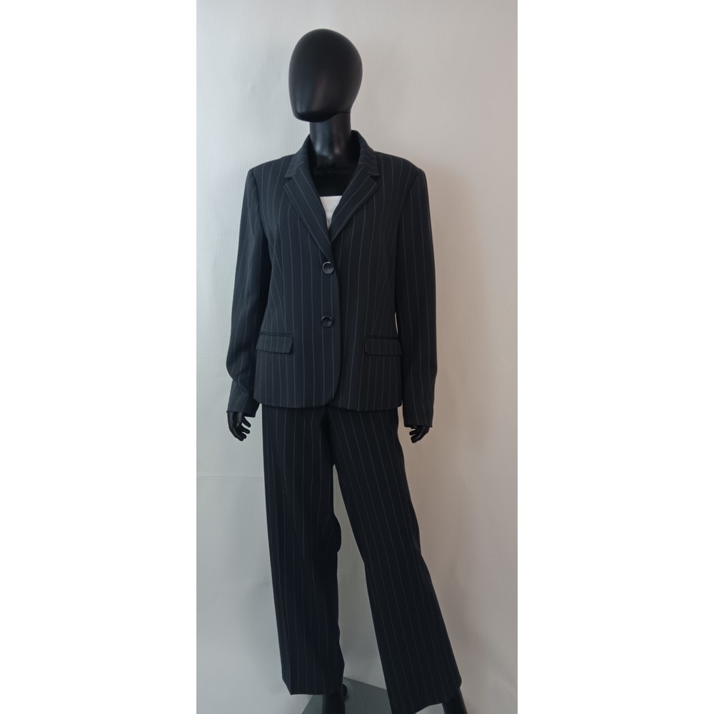 Kasper Womens Dark Blue Pinstripe Pant Suit Blazer 14 Pants 12 Navy Business Set